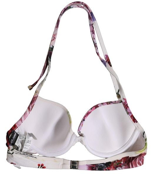 Dolce & Gabbana Purple White Floral Print Nylon Beachwear Bikini Top
