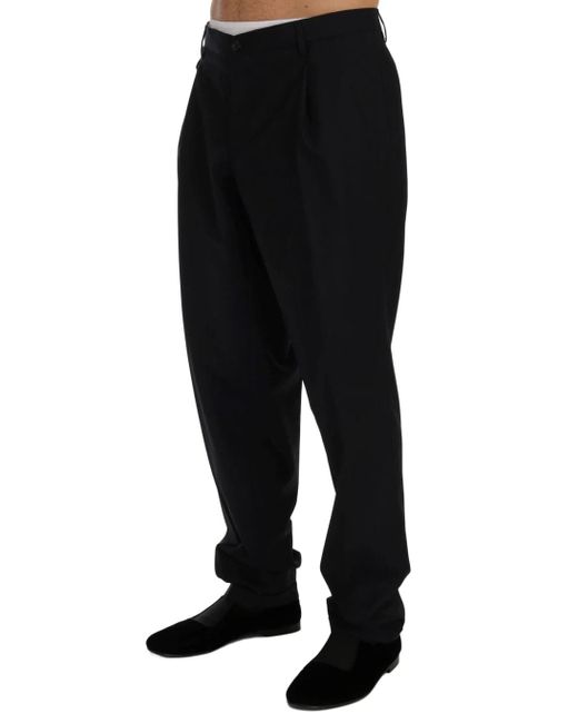 Dolce & Gabbana Black Blue Striped Wool Stretch Pants for men