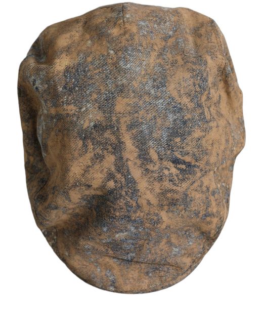 Dolce & Gabbana Black Men Brown Cotton Newsboy Capello Cabbie Hat for men