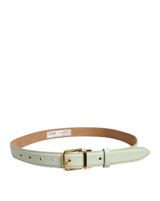 Dolce & Gabbana Light Green Leather Gold Metal Buckle Belt for men