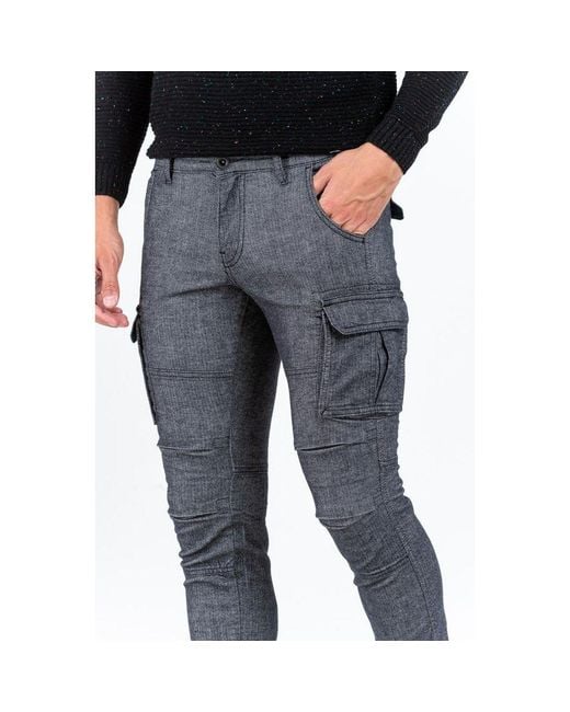 Gas Black Gray Cotton Cargo Pants for men