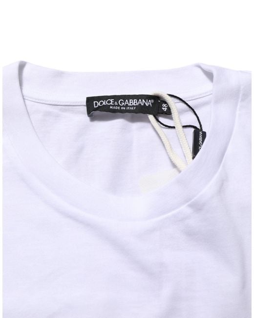 Dolce & Gabbana White Graphic Print Cotton Crew Neck T for men