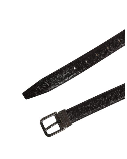 Dolce & Gabbana Black Brown Calf Leather Vintage Style Silver Buckle Belt for men