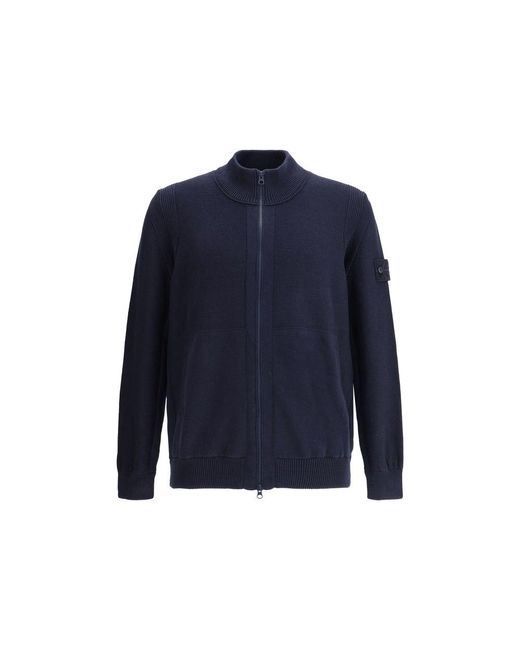 Stone Island Blue Zip-Up Sweater for men