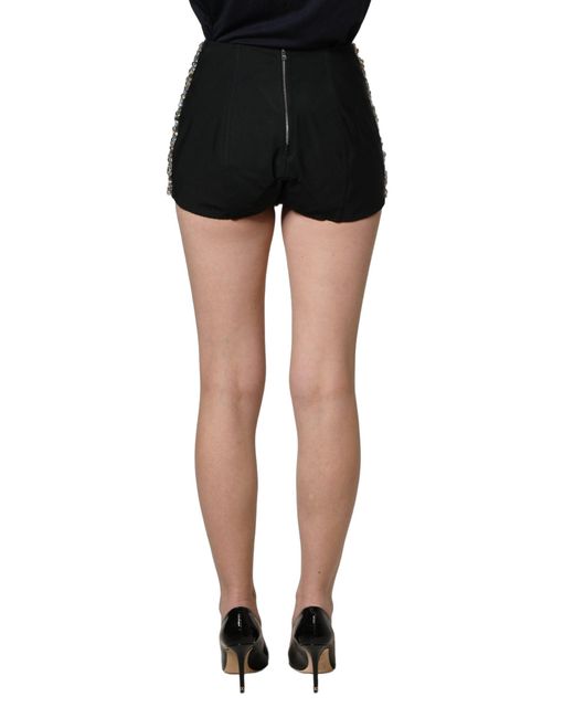 Dolce & Gabbana Gray Black Rhinestone High Waist Hotpants Shorts