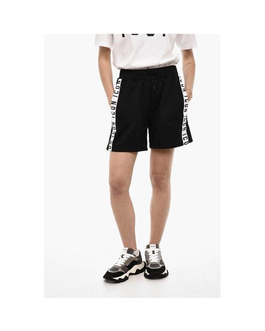 DSquared² Black Cotton Blend Icon Shorts With Logoed Side Bands