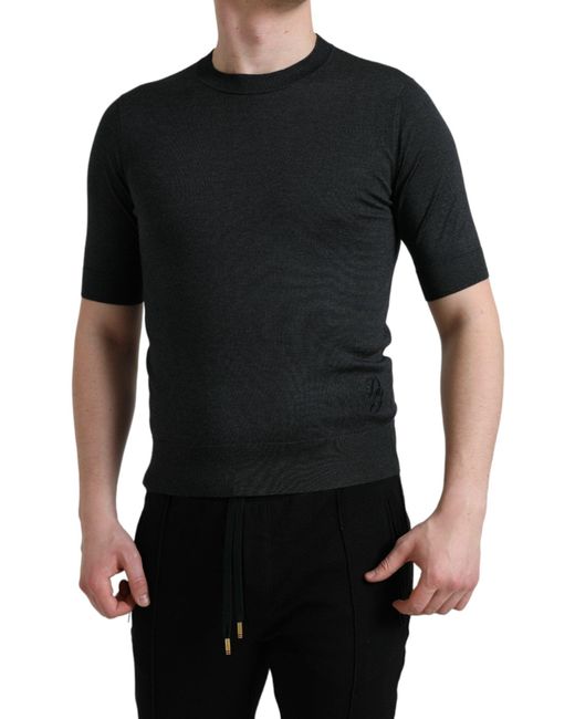 Dolce & Gabbana Black Elegant Silk Crew Neck Tee for men