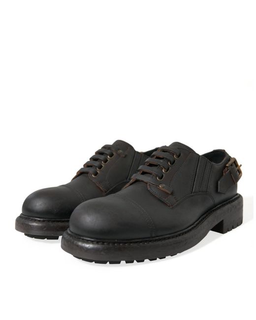 Dolce & Gabbana Black Brown Leather Lace Up Derby Men Dress Shoes for men