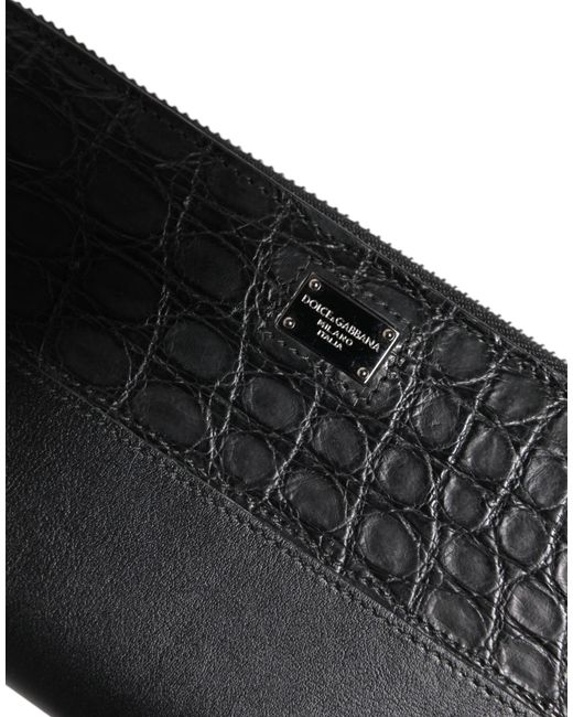 Dolce & Gabbana Black Leather Logo Plaque Zip Around Continental Wallet for men