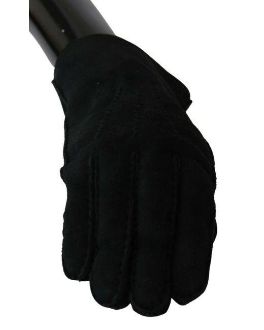 Dolce & Gabbana Black Leather Motorcycle Biker Mitten Gloves
