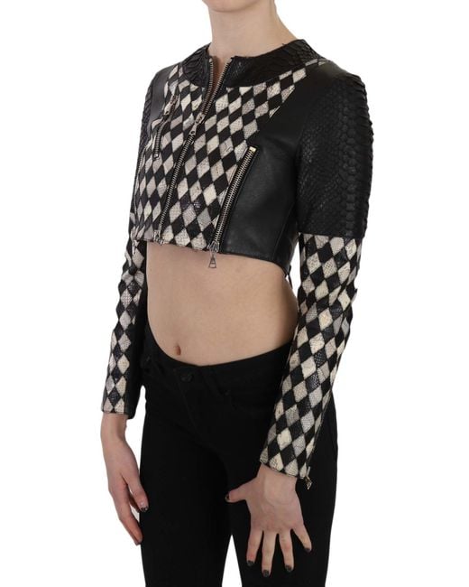John Richmond Black Leather Short Cropped Biker Jacket Multicolor Tsh3270