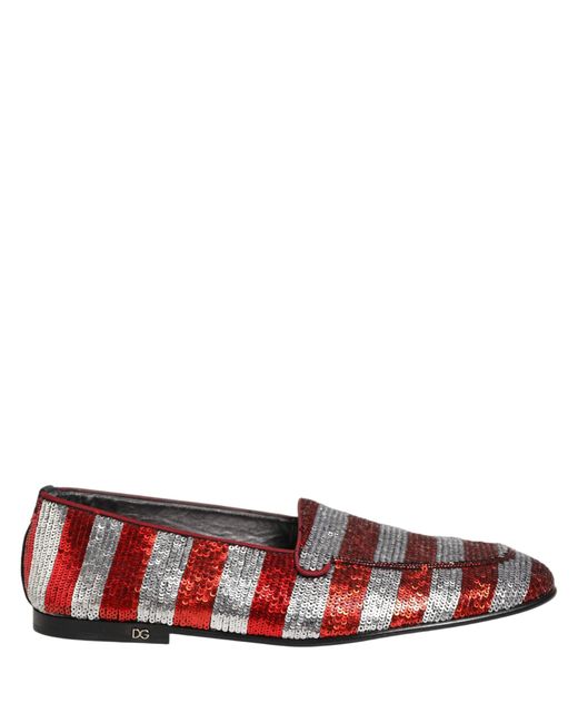 Dolce & Gabbana Red Multicolor Flag Sequin Dress Loafers Shoes for men