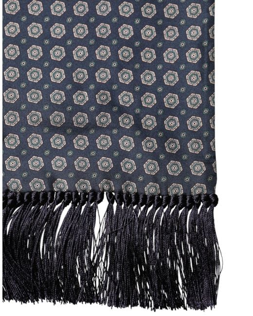 Dolce & Gabbana Blue Patterned Silk Fringes Foulard 138Cm X 15.5Cm Scarf for men