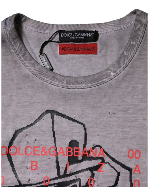 Dolce & Gabbana Gray Graphic Print Cotton Crew Neck T for men