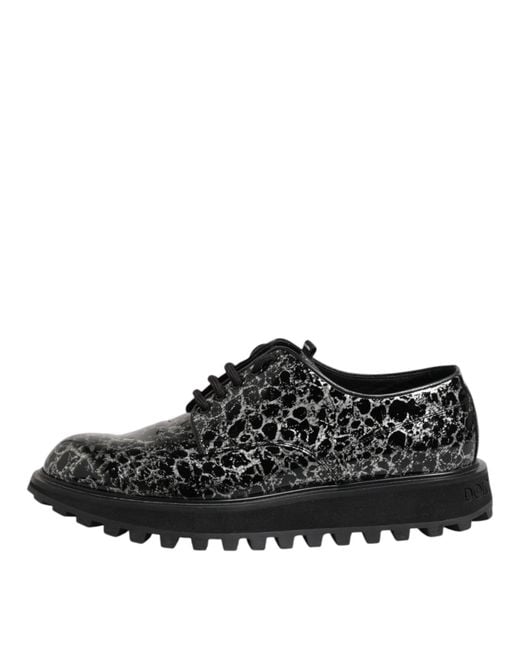 Dolce & Gabbana Black Patterned Leather Oxfords for men