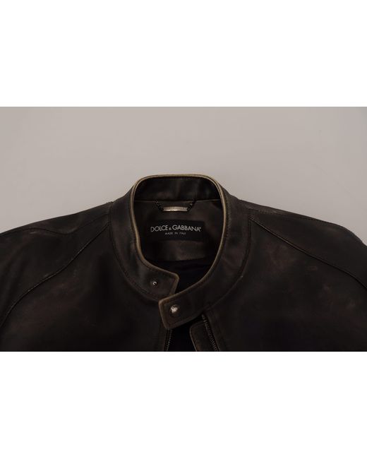 Dolce & Gabbana Black Elegant Leather Jacket With Details for men