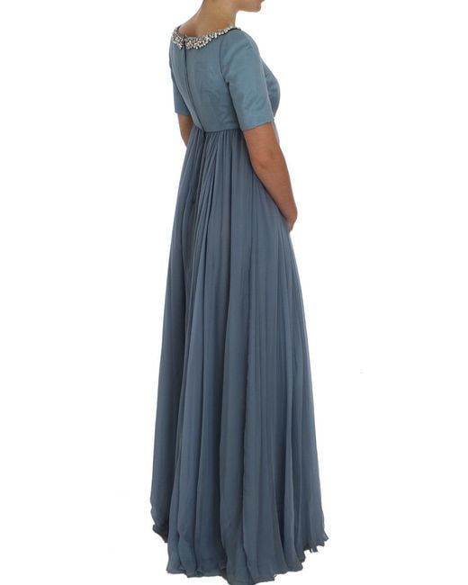 Dolce & Gabbana Blue Silk Crystal Sheath Gown Ball Dress