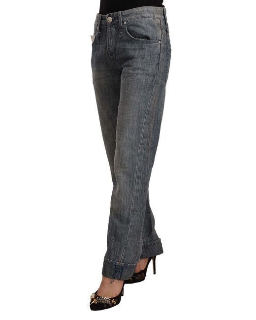 Acht Gray Washed Mid Waist Straight Denim Folded Hem Jeans