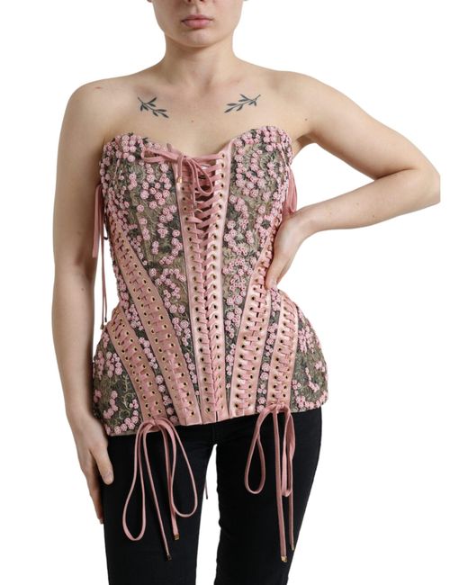 Dolce & Gabbana Pink Silken Nylon Bustier Corset Top