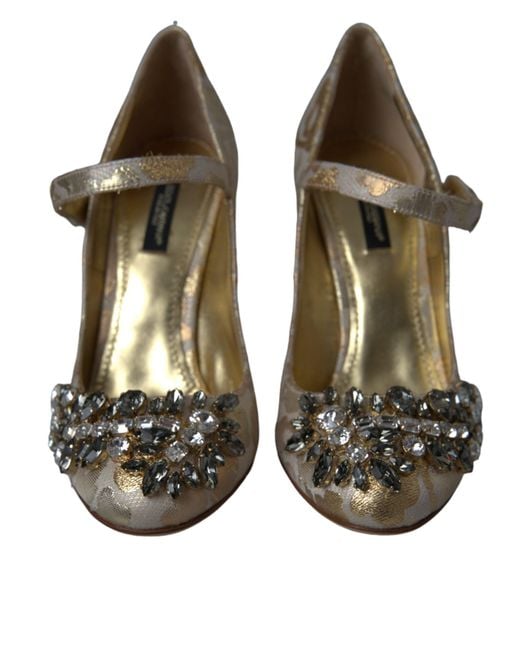 Dolce & Gabbana Natural Jacquard Crystal Mary Janes Pumps Shoes