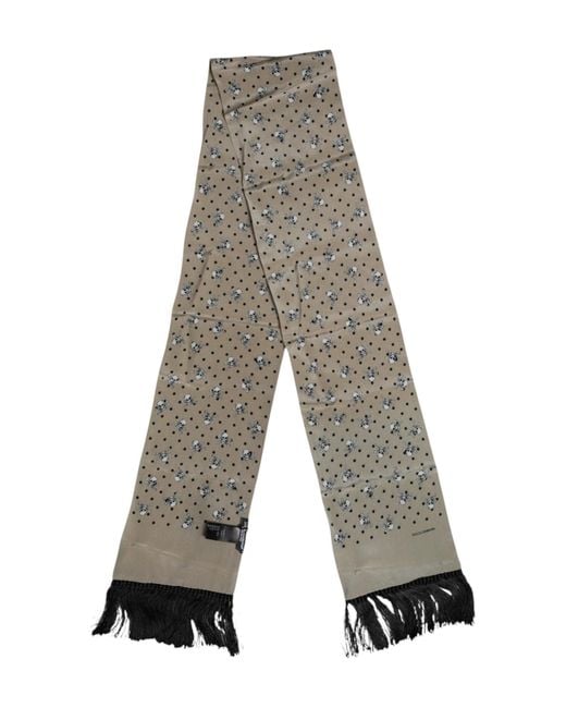 Dolce & Gabbana Gray Skulls Silk Fringes Foulard Scarf for men