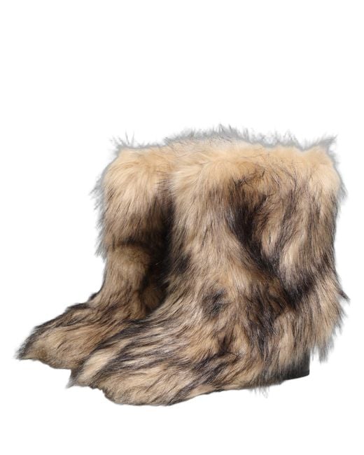 Dolce & Gabbana Natural Brown Faux Fur Mid Calf Men Boots Shoes for men