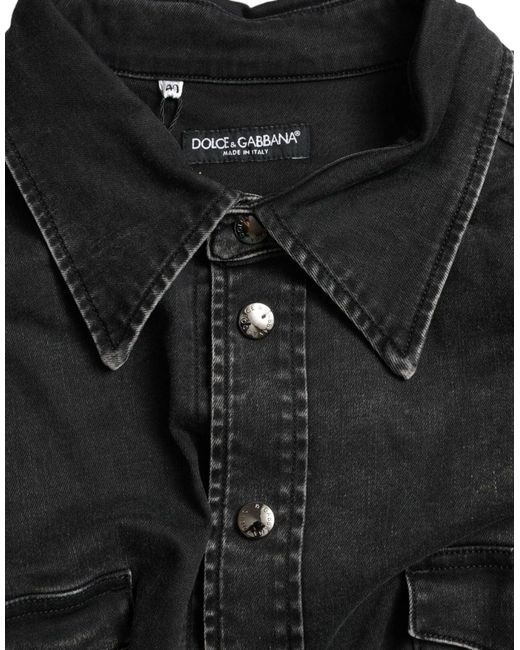 Dolce & Gabbana Black Cotton Long Sleeve Denim Casual Shirt