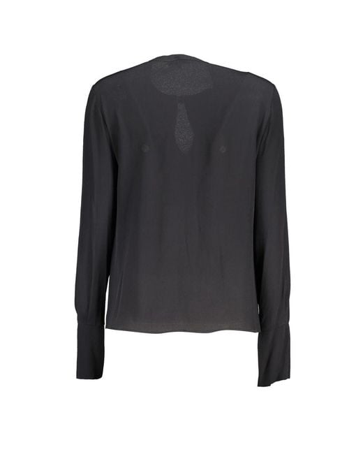 Patrizia Pepe Black Blouse Keyhole Long Sleeve Top