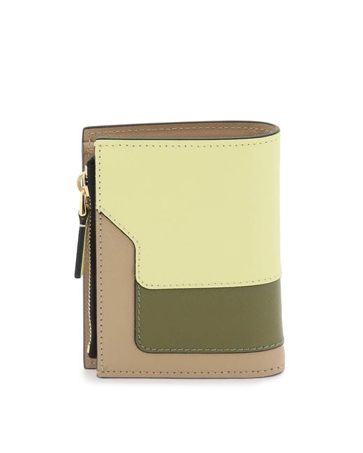 Marni Green Multicolored Saffiano Leather Bi-Fold Wallet