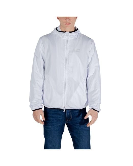 EA7 Blue White Polyester Jacket for men