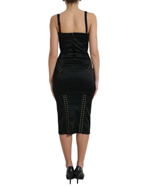 Dolce & Gabbana Black Bustier Corset Lace Bodycon Midi Dress