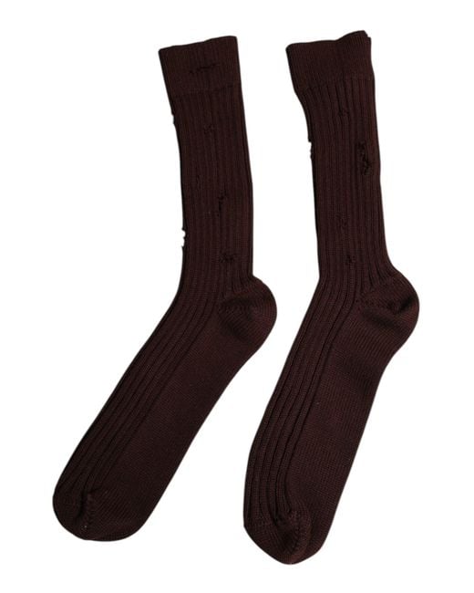 Dolce & Gabbana Brown Cotton Stretch Over The Calf Socks