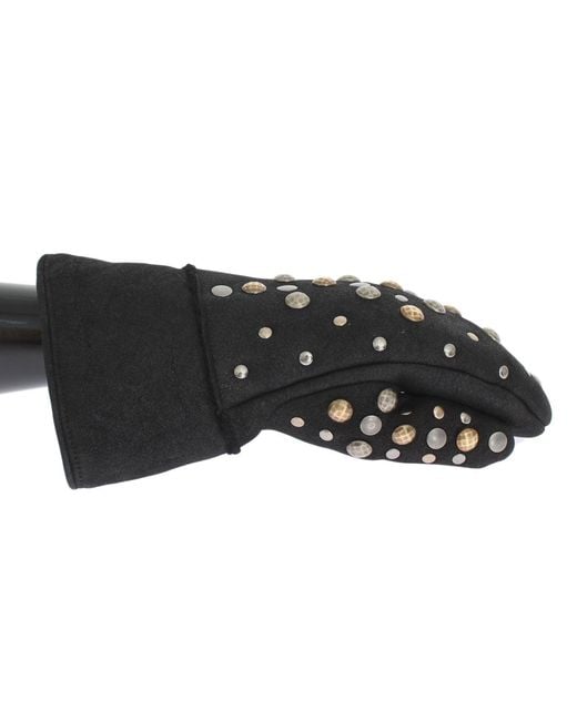 Dolce & Gabbana Black Wool Shearling Studded Gloves for men