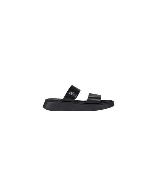 Calvin Klein Blue Black Leather Flat Sandals