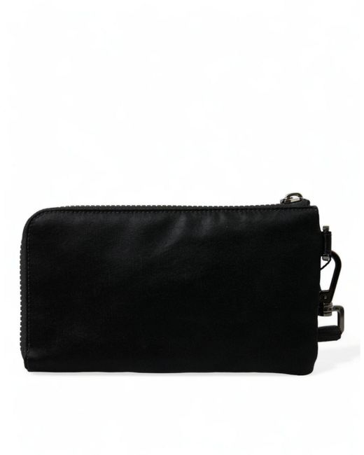 Dolce & Gabbana Black Elegant Nylon Leather Pouch With Details