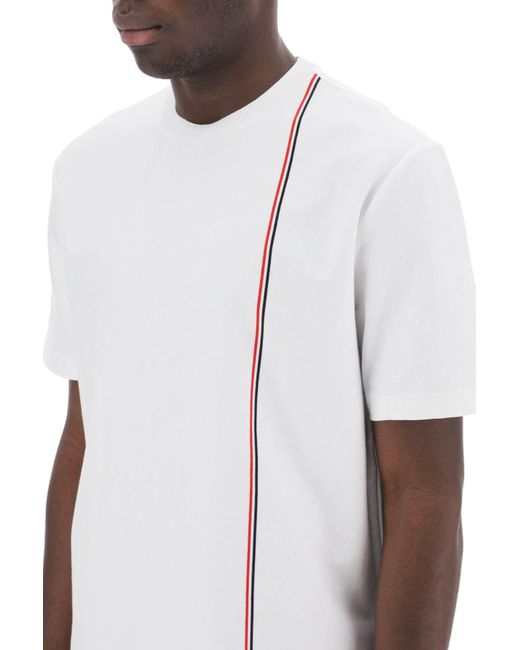 Thom Browne White Crewneck T Shirt With Tricolor Intarsia for men