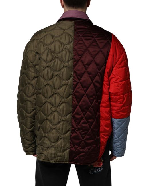 Dolce & Gabbana Red Multicolor Patchwork Polyesterquilted Jacket for men