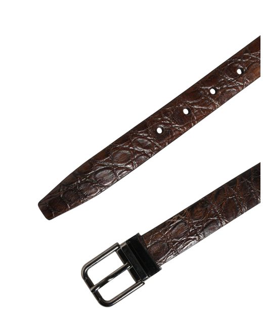 Dolce & Gabbana Gray Leather Tone Metal Buckle Belt Caiman for men