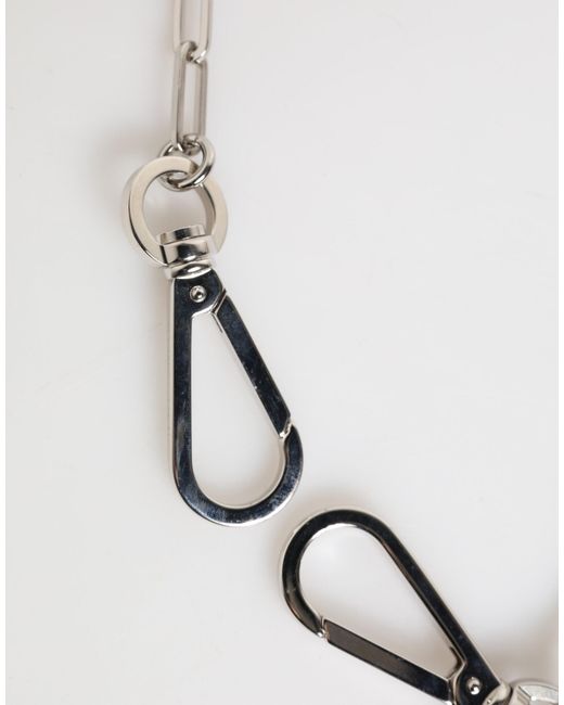 Dolce & Gabbana White Tone Metal Chain Dg Logo Pendant Necklace for men