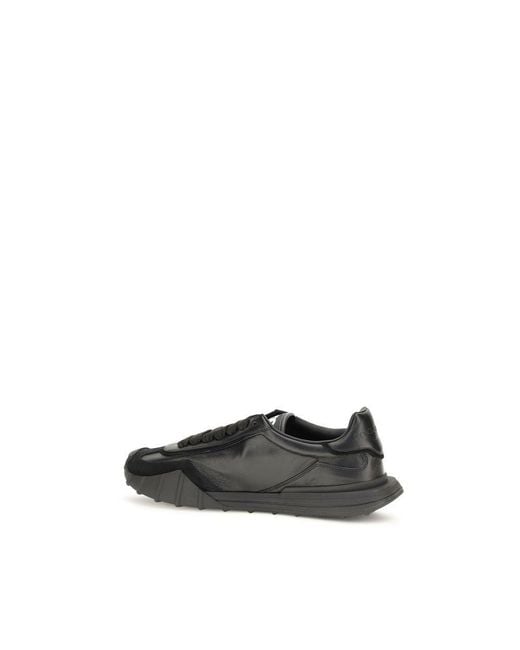 Dolce & Gabbana Black Calf Leather Bos Taurus Athletic Sneakers for men