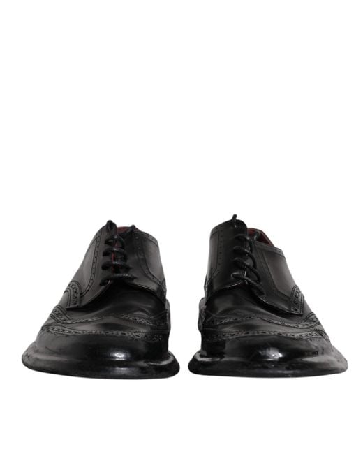 Dolce & Gabbana Black Leather Derby Wingtip Formal Shoes for men