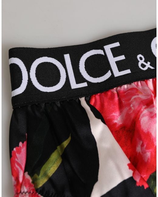 Dolce & Gabbana Red Black Floral Print High Waist Panty Underwear