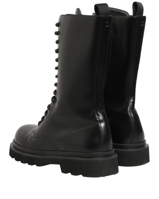 Dolce & Gabbana Black Leather Lace Up Men Combat Boots Shoes for men