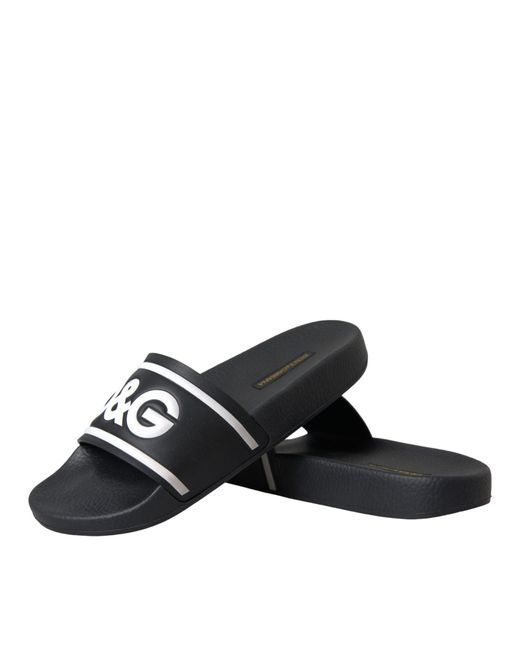 Dolce & Gabbana White Black Leather I Love D&g Sandals Slides Shoes