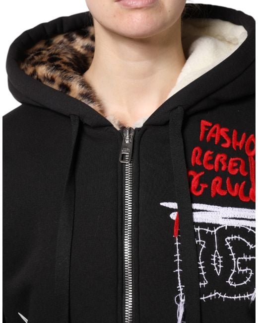 Dolce & Gabbana Black Embroidered Full Zip Hooded Jacket for men