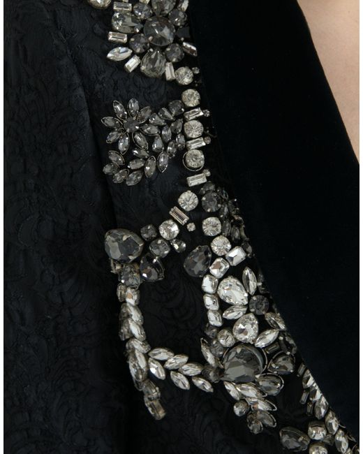 Dolce & Gabbana Black Elegant Embellished Overcoat Jacket