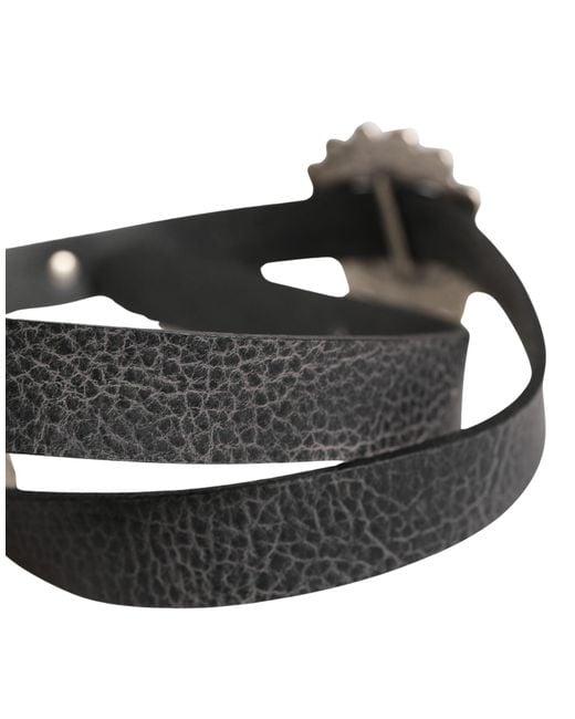 Roberto Cavalli Gray Leather Embellished Oval Buckle Belt