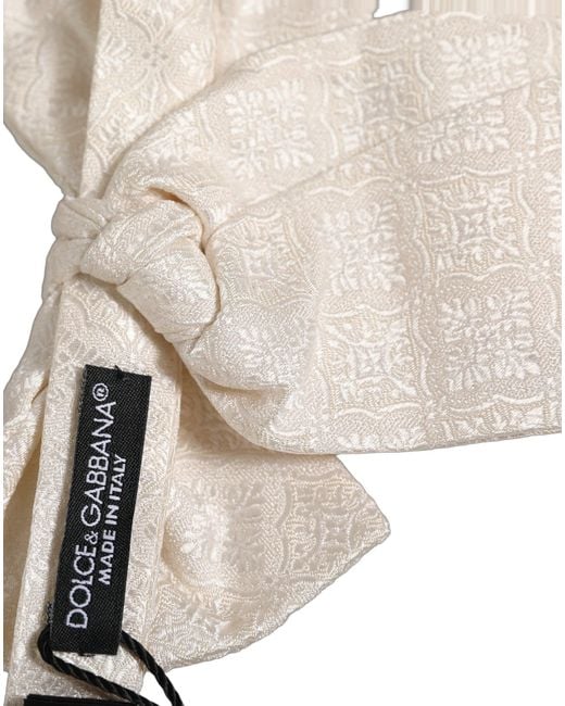 Dolce & Gabbana Natural Men White Jacquard Silk Adjustable Neck Papillon Bow Tie for men