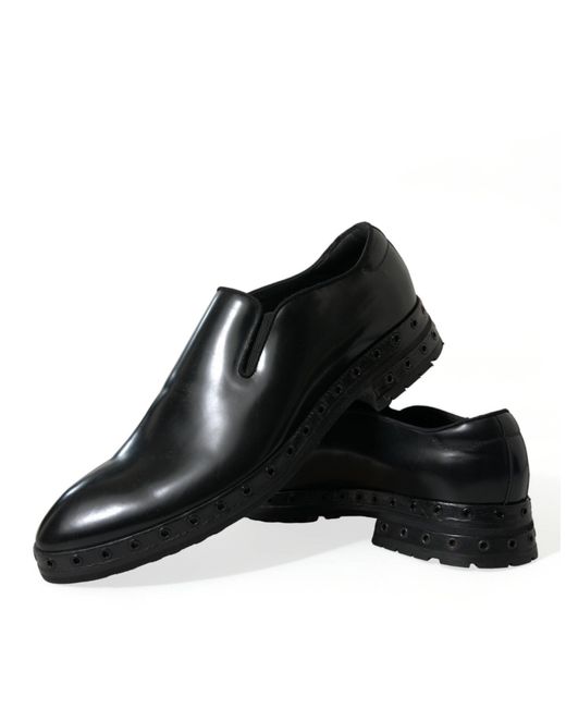Dolce & Gabbana Black Leather Studded Loafers Dress Shoes for men