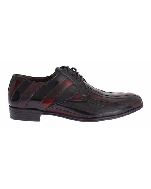 Dolce & Gabbana Black Elegant Bordeaux Striped Leather Dress Shoes for men
